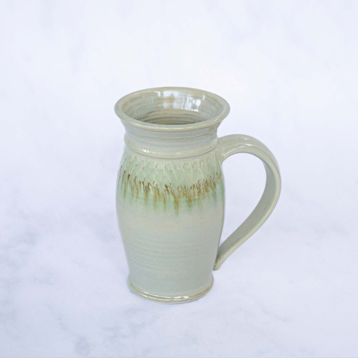Handmade Pottery Beer Stein in Ivory & Green pattern made by Carroccia Tony in Italy