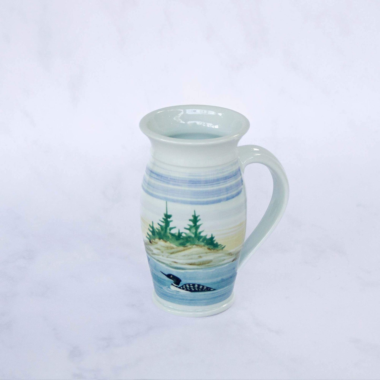 Handmade Pottery Beer Stein in Loon pattern made by Carroccia Tony in Italy