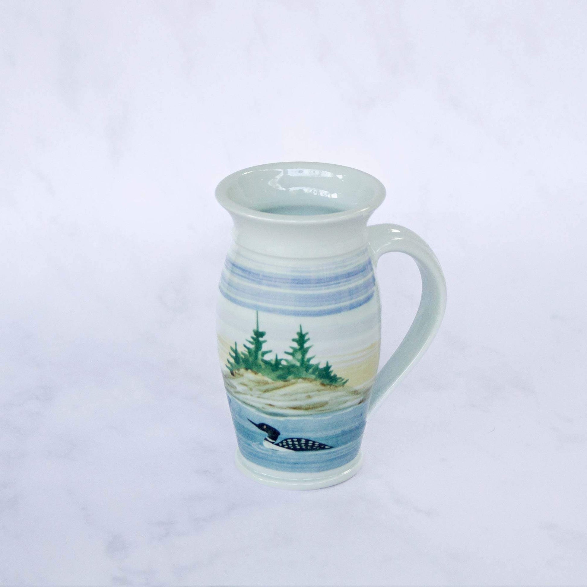 Handmade Pottery Beer Stein in Loon pattern made by Carroccia Tony in Italy