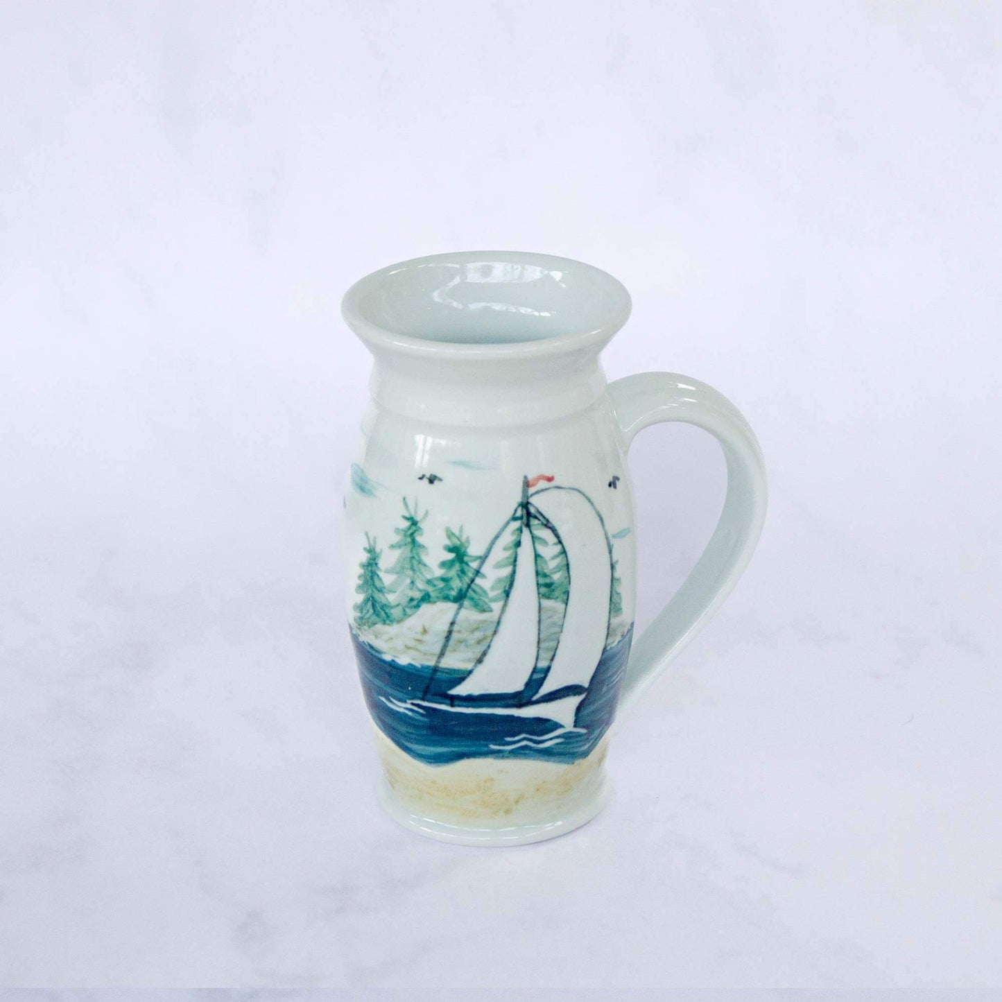 Handmade Pottery Beer Stein in Sailboat pattern made by Carroccia Tony in Italy