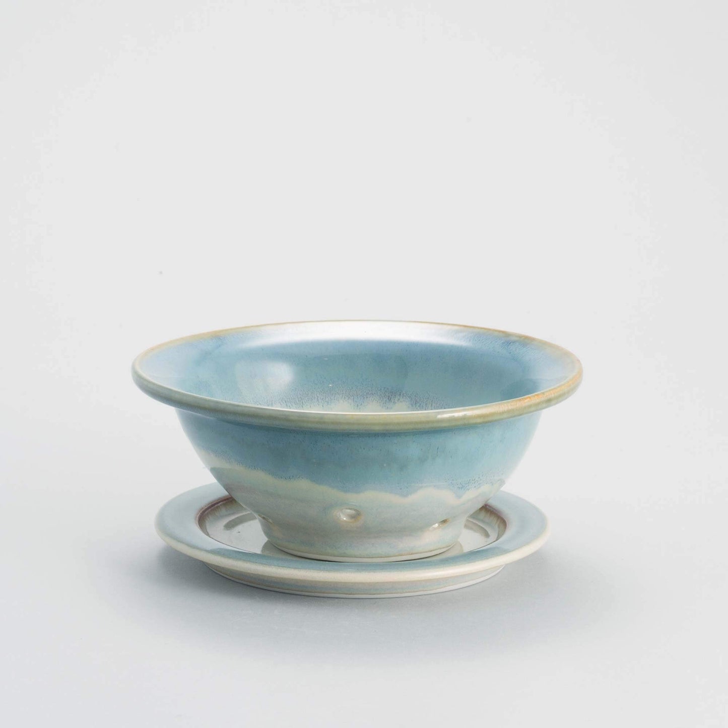 Handmade Pottery Berry Bowl with Plate in Ivory & Blue pattern made by Carroccia Tony in Italy
