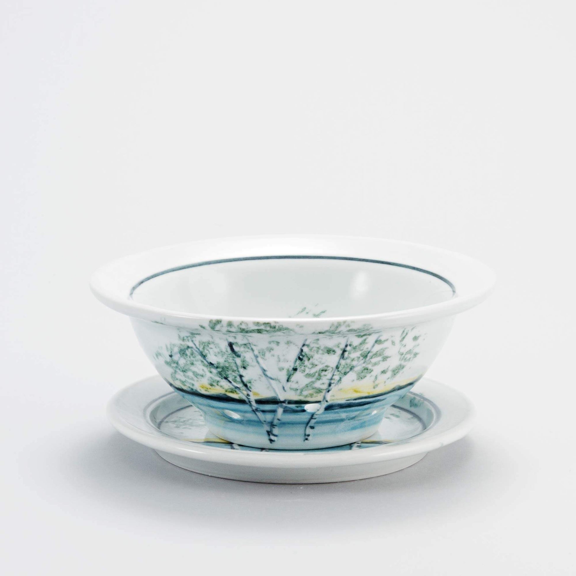 Handmade Pottery Berry Bowl with Plate in Birch Point pattern made by Carroccia Tony in Italy
