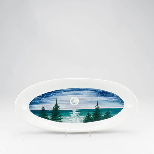 Handmade Pottery Boat Platter in Moon pattern made by Carroccia Tony  in Italy