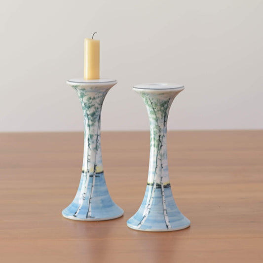 Handmade Pottery Candlestick Holders in Birch pattern made by Carroccia Tony  in Italy