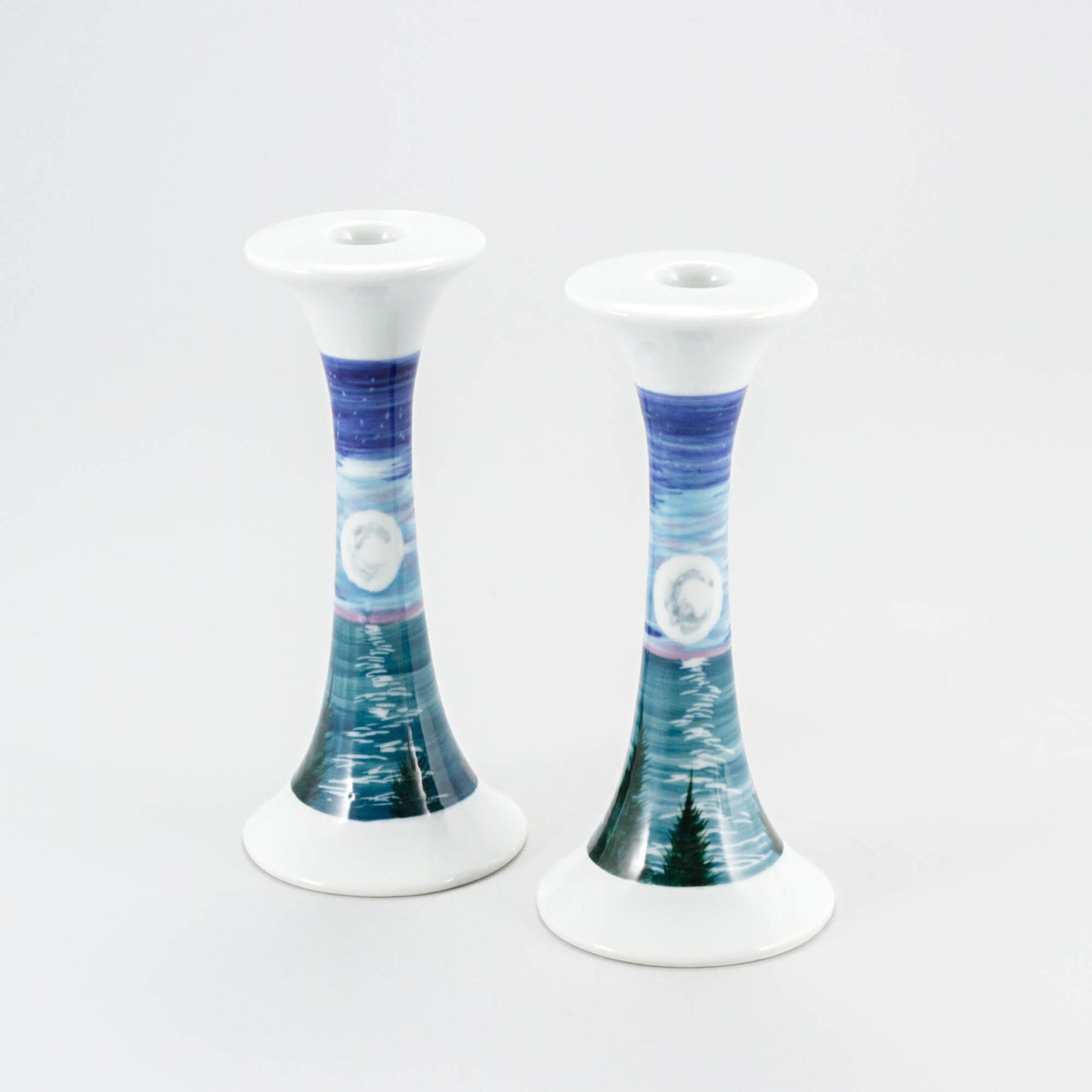 Handmade Pottery Candlestick Holders in Moon pattern made by Olyssia Designs LLC in US