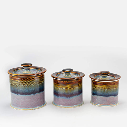 Handmade Pottery Canister Set in Purple Hamada pattern made by Carroccia Tony  in Italy