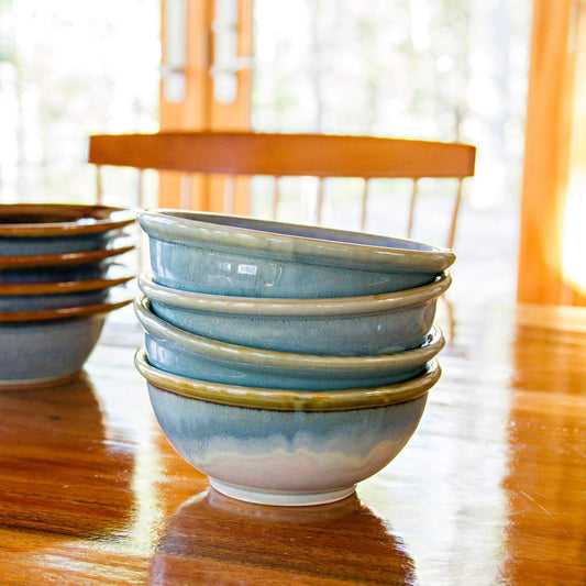 Handmade Pottery Cereal Bowl in Ivory & Blue pattern made by Carroccia Tony  in Italy