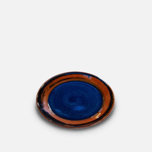 Handmade Pottery Classic Dessert Plate in Blue Hamada pattern made by Carroccia Tony in Italy