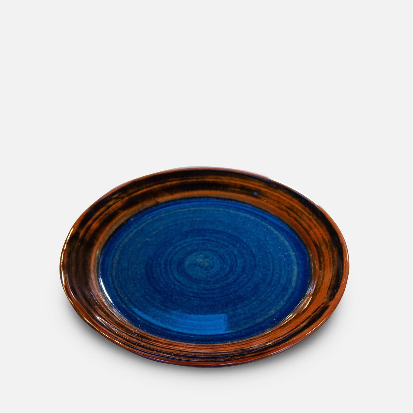 Handmade Pottery Classic Dinner Plate in Blue Hamada pattern made by Carroccia Tony in Italy