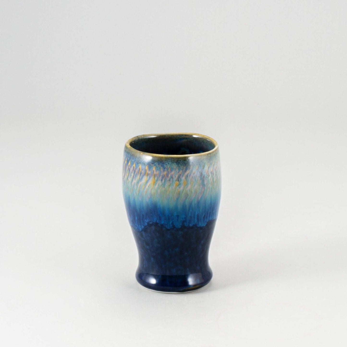 Handmade Pottery Curvy Tumbler in Cobalt pattern made by Carroccia Tony in Italy