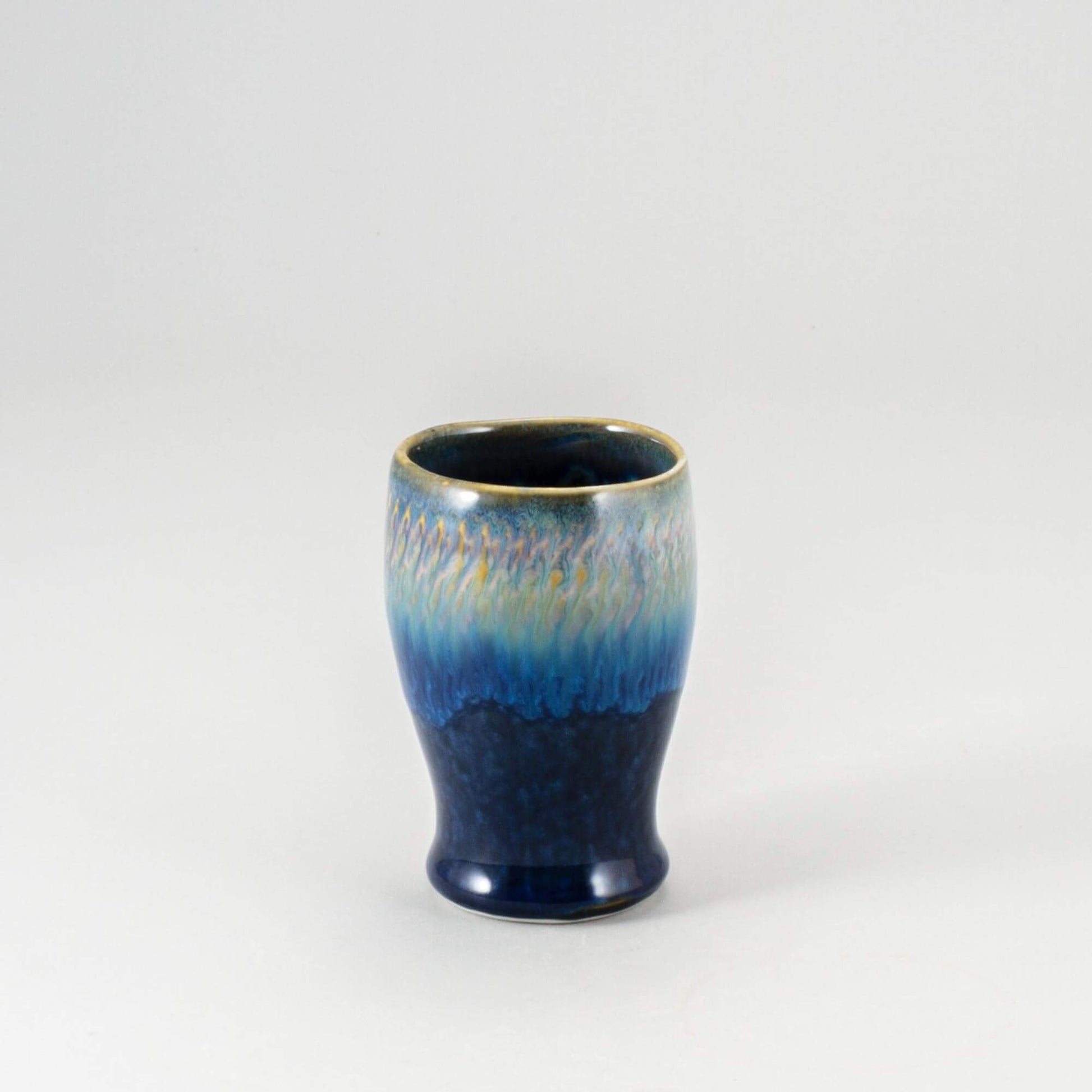 Handmade Pottery Curvy Tumbler in Cobalt pattern made by Carroccia Tony in Italy