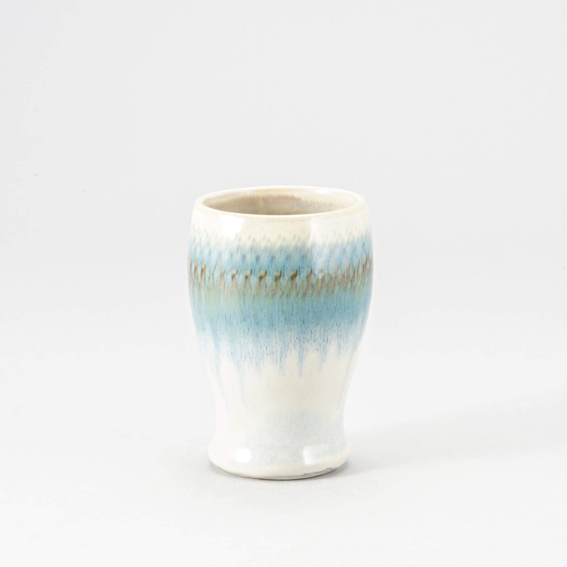 Handmade Pottery Curvy Tumbler in Ivory & Blue pattern made by Carroccia Tony in Italy