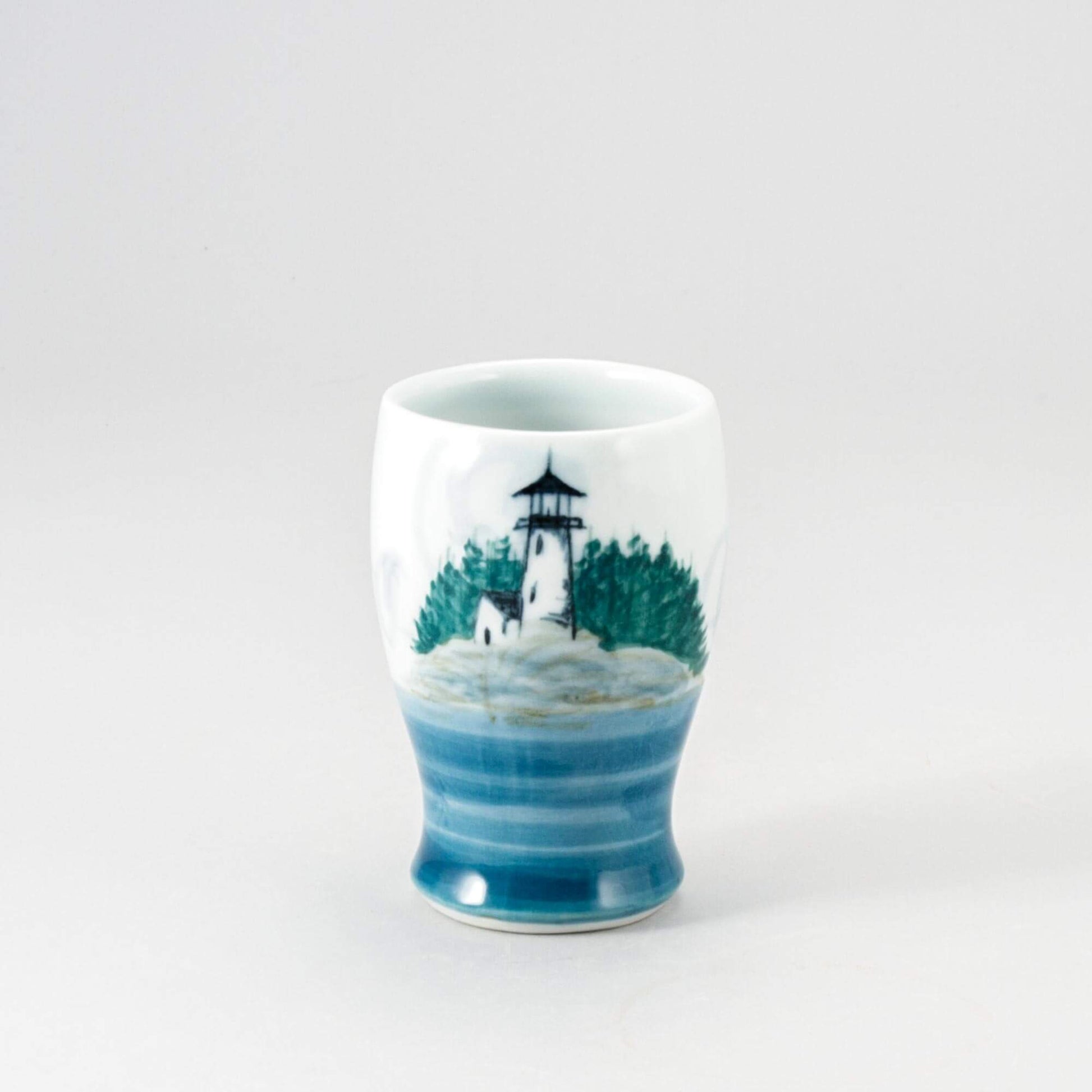 Handmade Pottery Curvy Tumbler in Lighthouse pattern made by Carroccia Tony in Italy