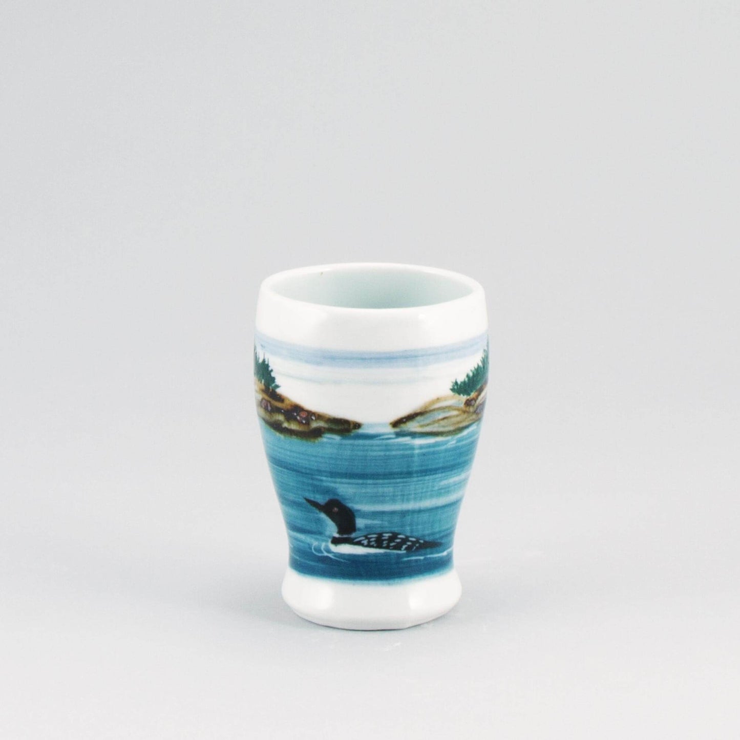 Handmade Pottery Curvy Tumbler in Loon pattern made by Carroccia Tony in Italy