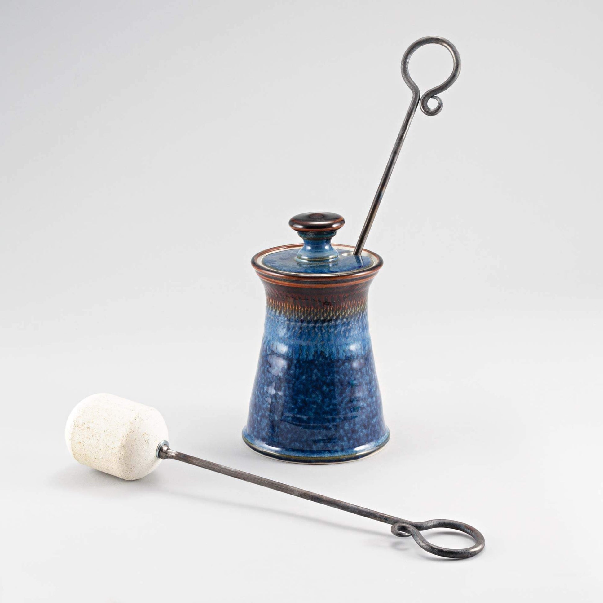 Handmade Pottery Firelighter in Blue Hamada pattern made by Carroccia Tony  in Italy
