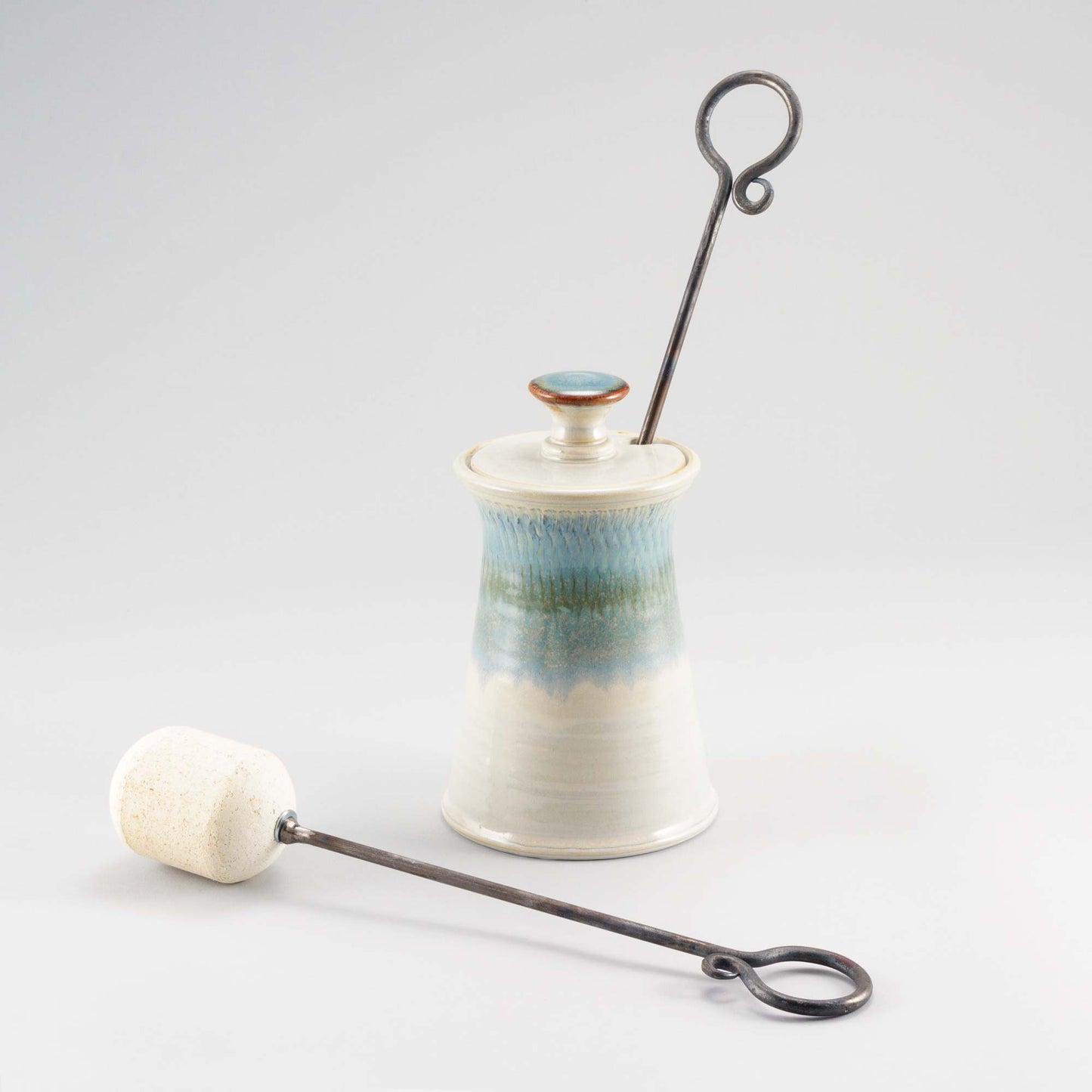 Handmade Pottery Firelighter in Ivory & Blue pattern made by Carroccia Tony in Italy