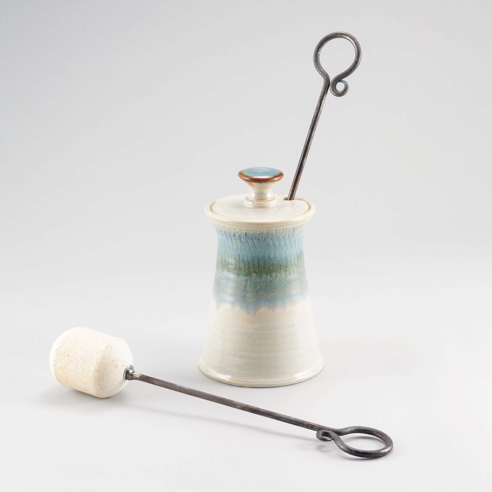 Handmade Pottery Firelighter in Ivory & Blue pattern made by Carroccia Tony  in Italy