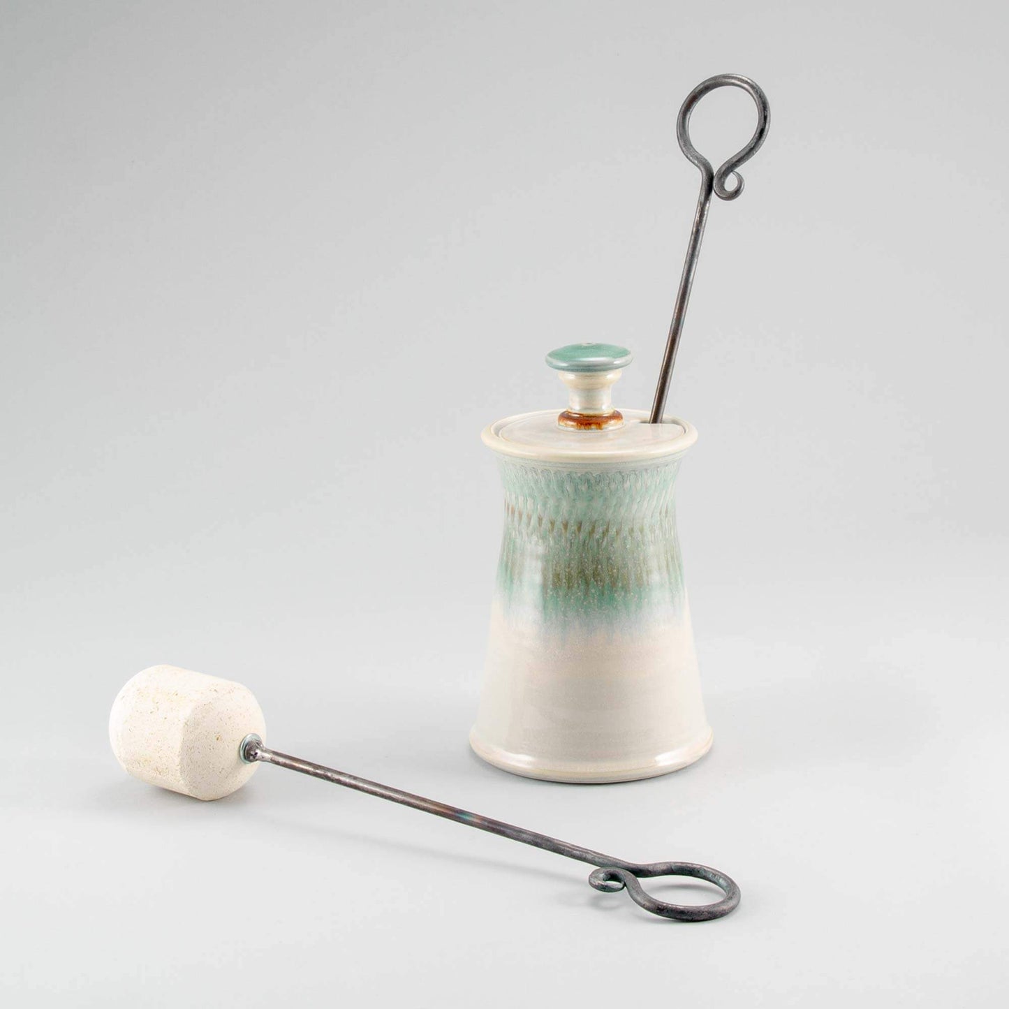 Handmade Pottery Firelighter in Ivory & Green pattern made by Carroccia Tony in Italy