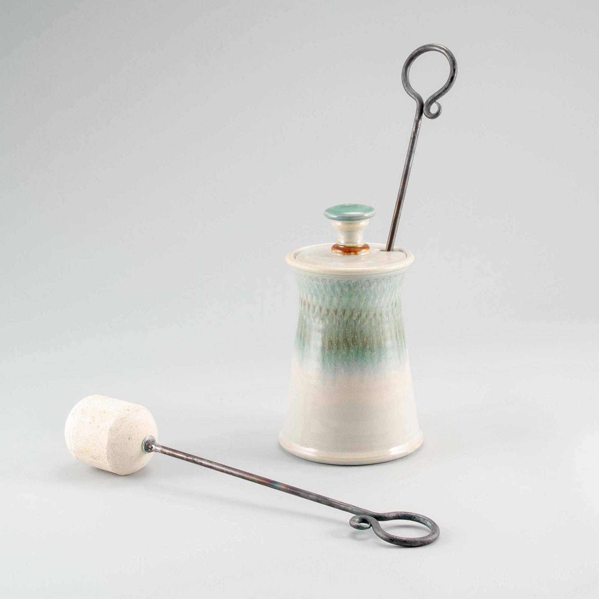 Handmade Pottery Firelighter in Ivory & Green pattern made by Carroccia Tony  in Italy