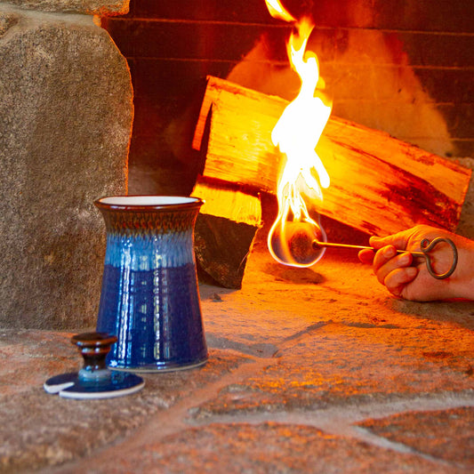 Handmade Pottery Firelighter in Blue Hamada pattern made by Carroccia Tony  in Italy
