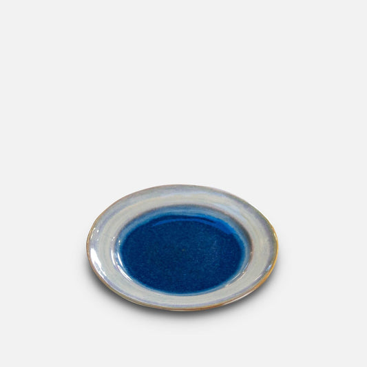 Handmade Pottery Footed Dessert Plate in Cobalt pattern made by Carroccia Tony in Italy