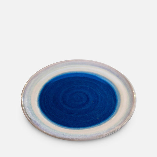 Handmade Pottery Footed Dinner Plate in Cobalt pattern made by Carroccia Tony in Italy