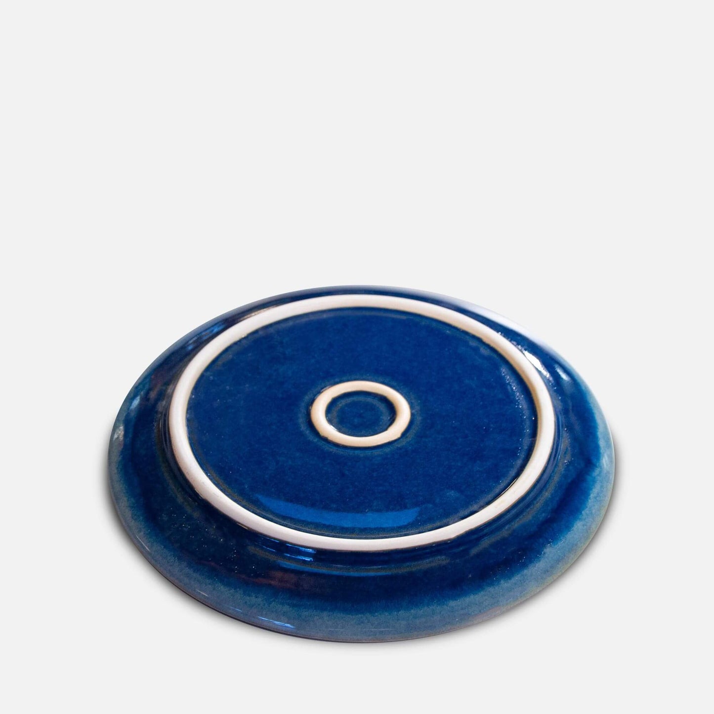 Handmade Pottery Footed Dinner Plate in Cobalt pattern made by Carroccia Tony in Italy