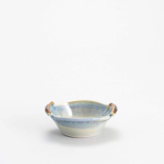 Handmade Pottery Handled Ramekin in Ivory & Blue pattern made by Carroccia Tony in Italy