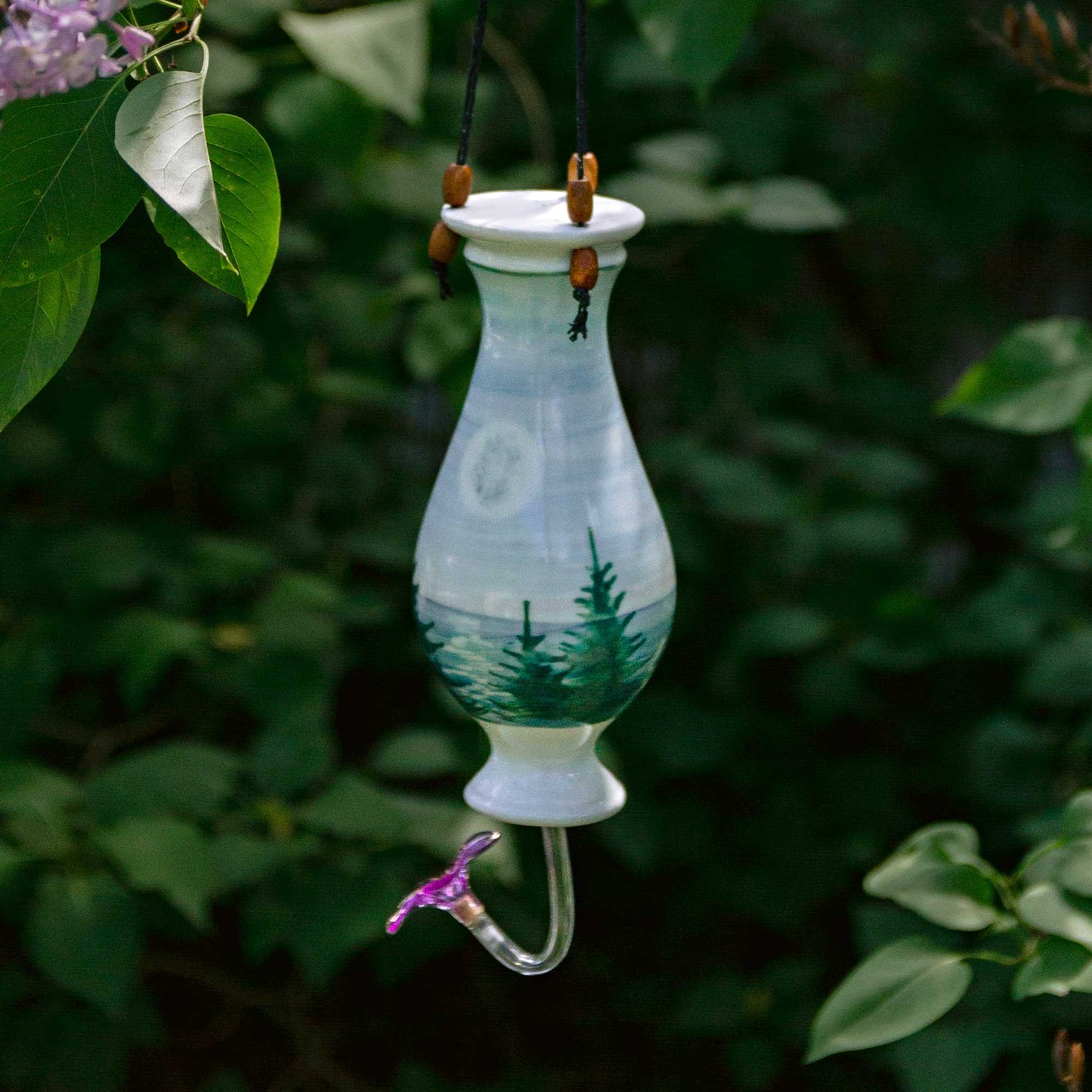 Handmade Pottery Bottle Hummingbird Feeder in Moon pattern made by Carroccia Tony in Italy