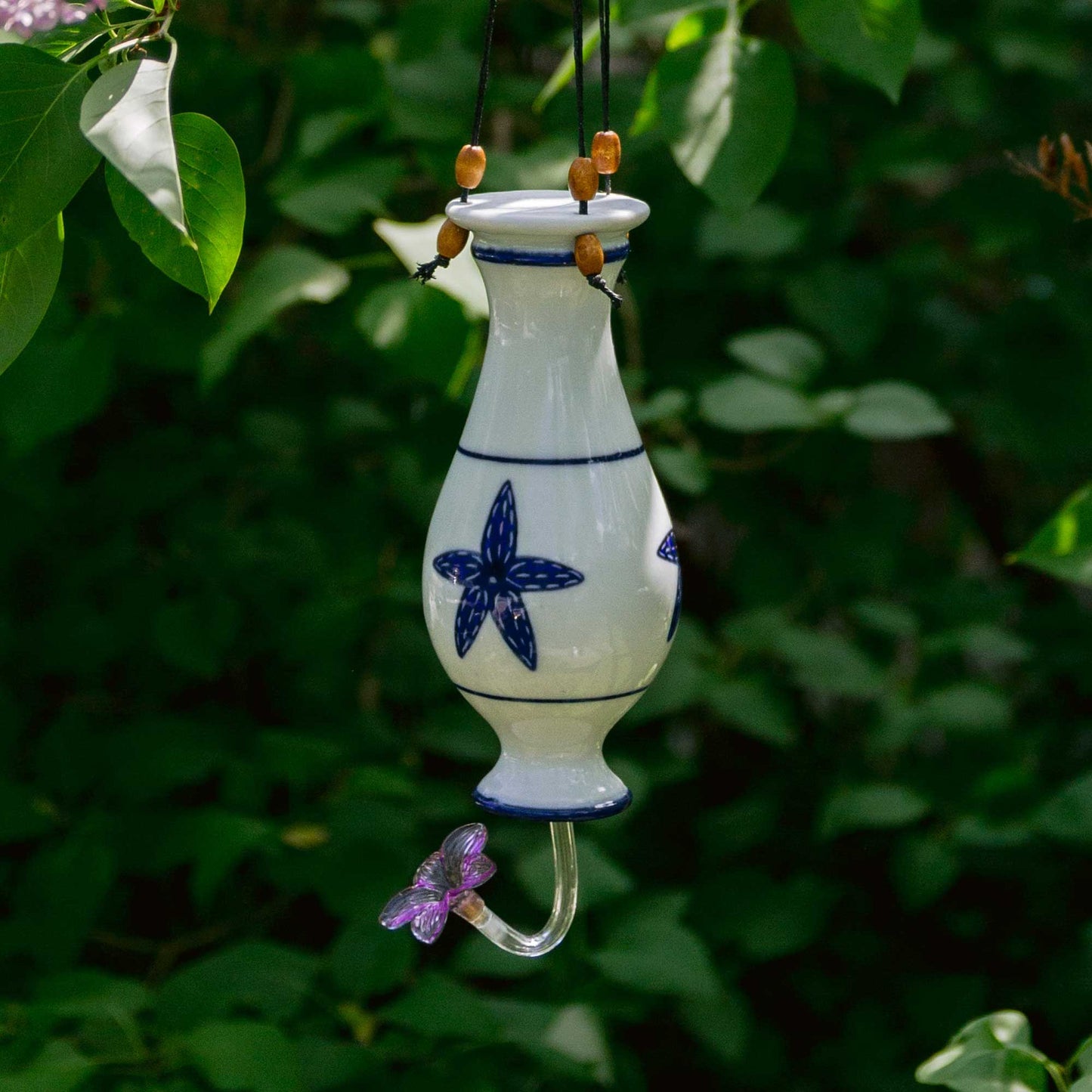 Handmade Pottery Bottle Hummingbird Feeder in Starfish pattern made by Carroccia Tony in Italy