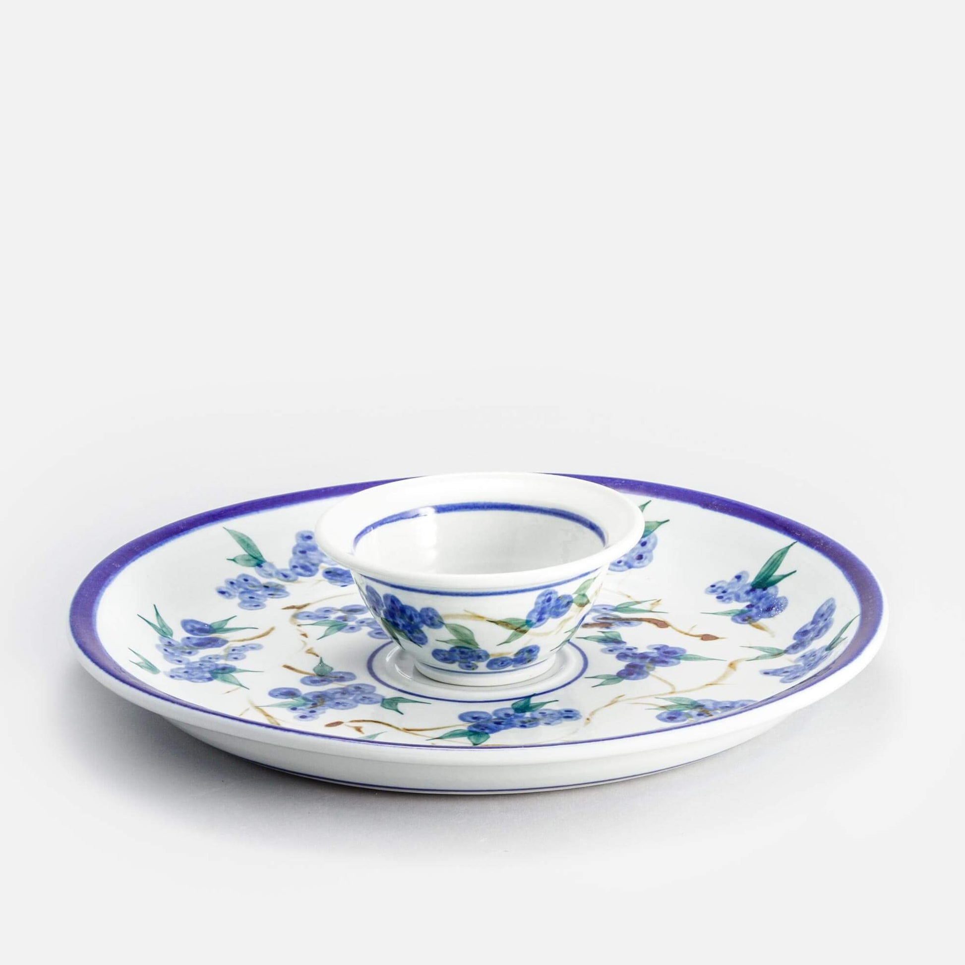 Handmade Pottery Large Chip & Dip in Blueberry pattern made by Carroccia Tony  in Italy