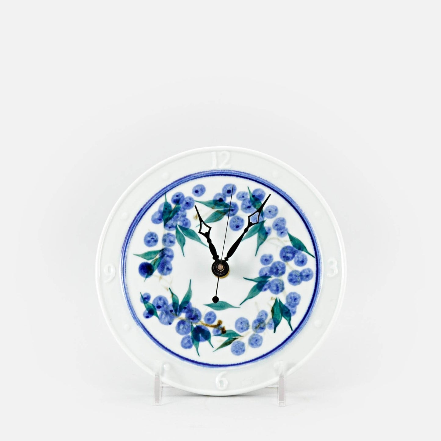 Handmade Pottery Large Clock w/ Stand in Blueberry pattern made by Carroccia Tony in Italy