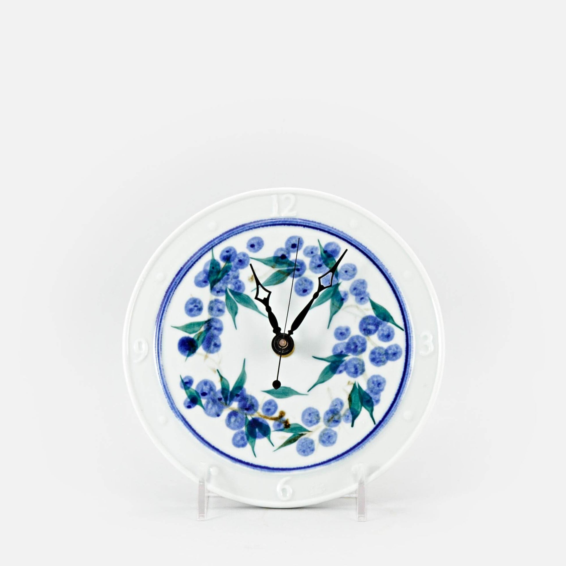 Handmade Pottery Large Clock w/ Stand in Blueberry pattern made by Carroccia Tony  in Italy
