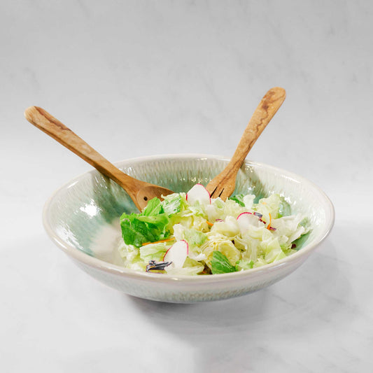 Handmade Pottery Large Serving Pasta Bowl in Ivory & Green pattern made by Carroccia Tony in Italy