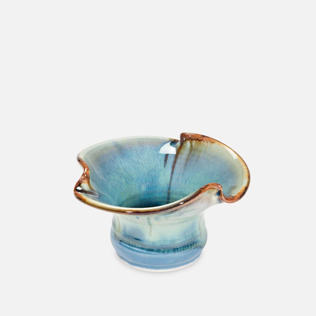 Handmade Pottery Small Lotus Ikebana Vase in Blue Oribe pattern made by Carroccia Tony in Italy