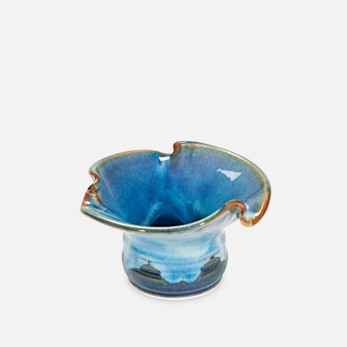 Handmade Pottery Small Lotus Ikebana Vase in Cobalt pattern made by Carroccia Tony in Italy