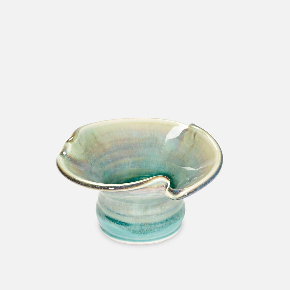 Handmade Pottery Small Lotus Ikebana Vase in Green Oribe pattern made by Carroccia Tony in Italy