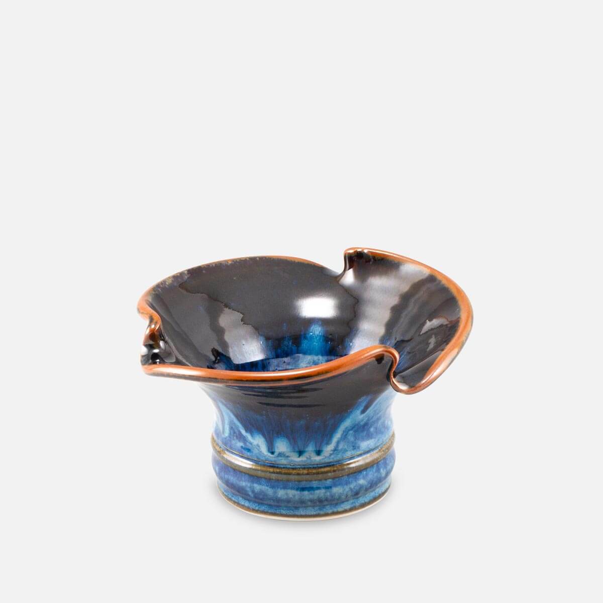Handmade Pottery Small Lotus Ikebana Vase in Blue Hamada pattern made by Carroccia Tony in Italy