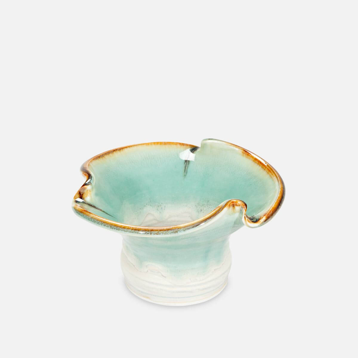 Handmade Pottery Small Lotus Ikebana Vase in Ivory & Green pattern made by Carroccia Tony in Italy