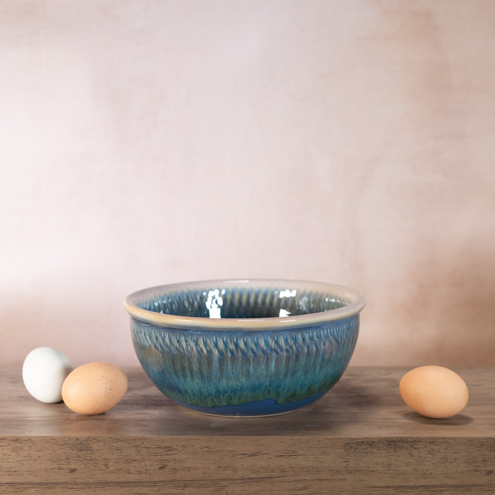 Handmade Pottery 8 Inch Mixing Bowl in Blue Oribe pattern made by Carroccia Tony in Italy