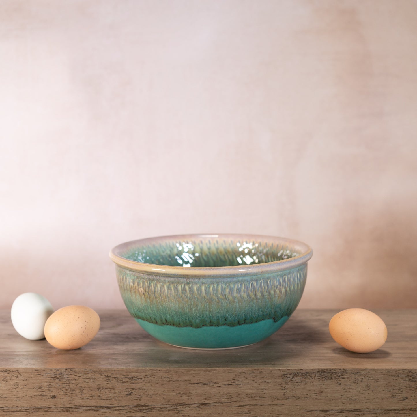 Handmade Pottery 8 Inch Mixing Bowl in Green Oribe pattern made by Carroccia Tony in Italy