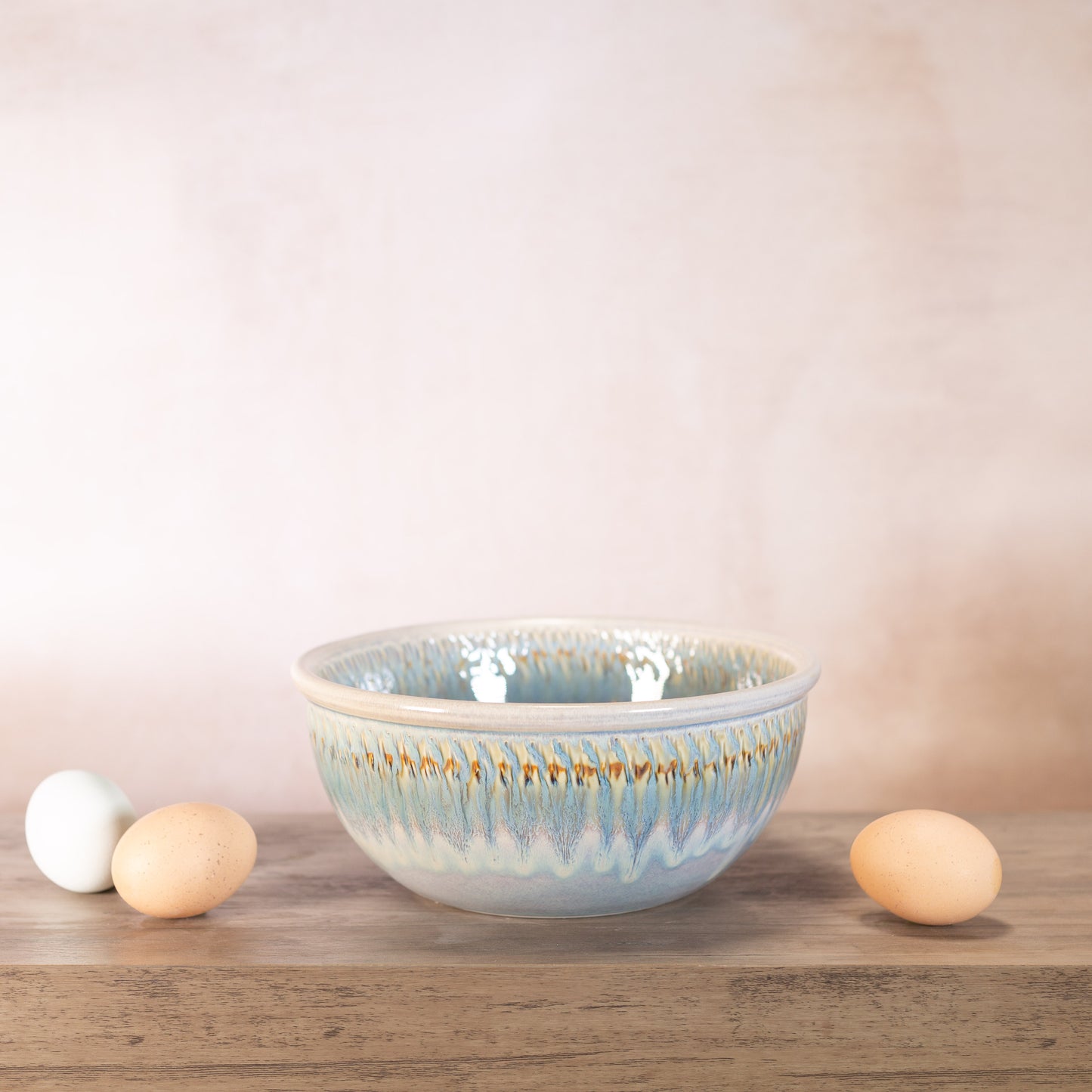 Handmade Pottery 8 Inch Mixing Bowl in Ivory Blue pattern made by Carroccia Tony in Italy