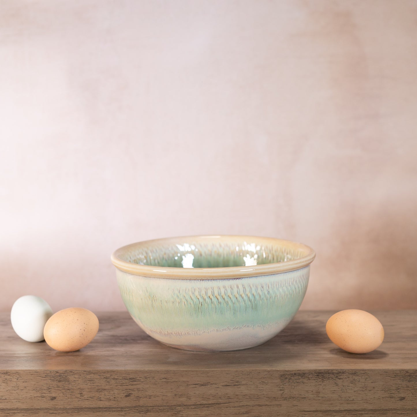 Handmade Pottery 8 Inch Mixing Bowl in Ivory Green pattern made by Carroccia Tony in Italy