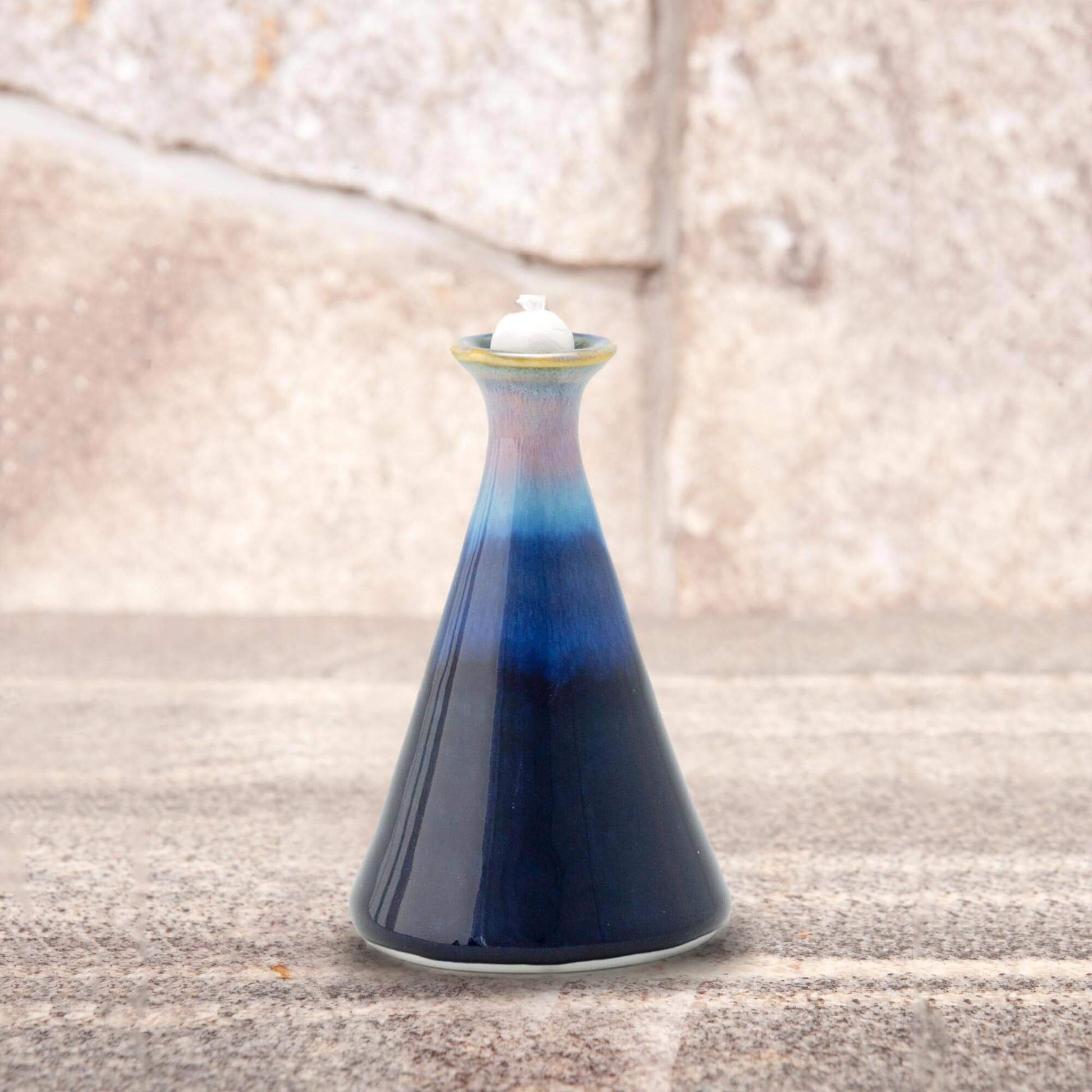 Handmade Pottery Oil Candle in Cobalt pattern made by Carroccia Tony  in Italy