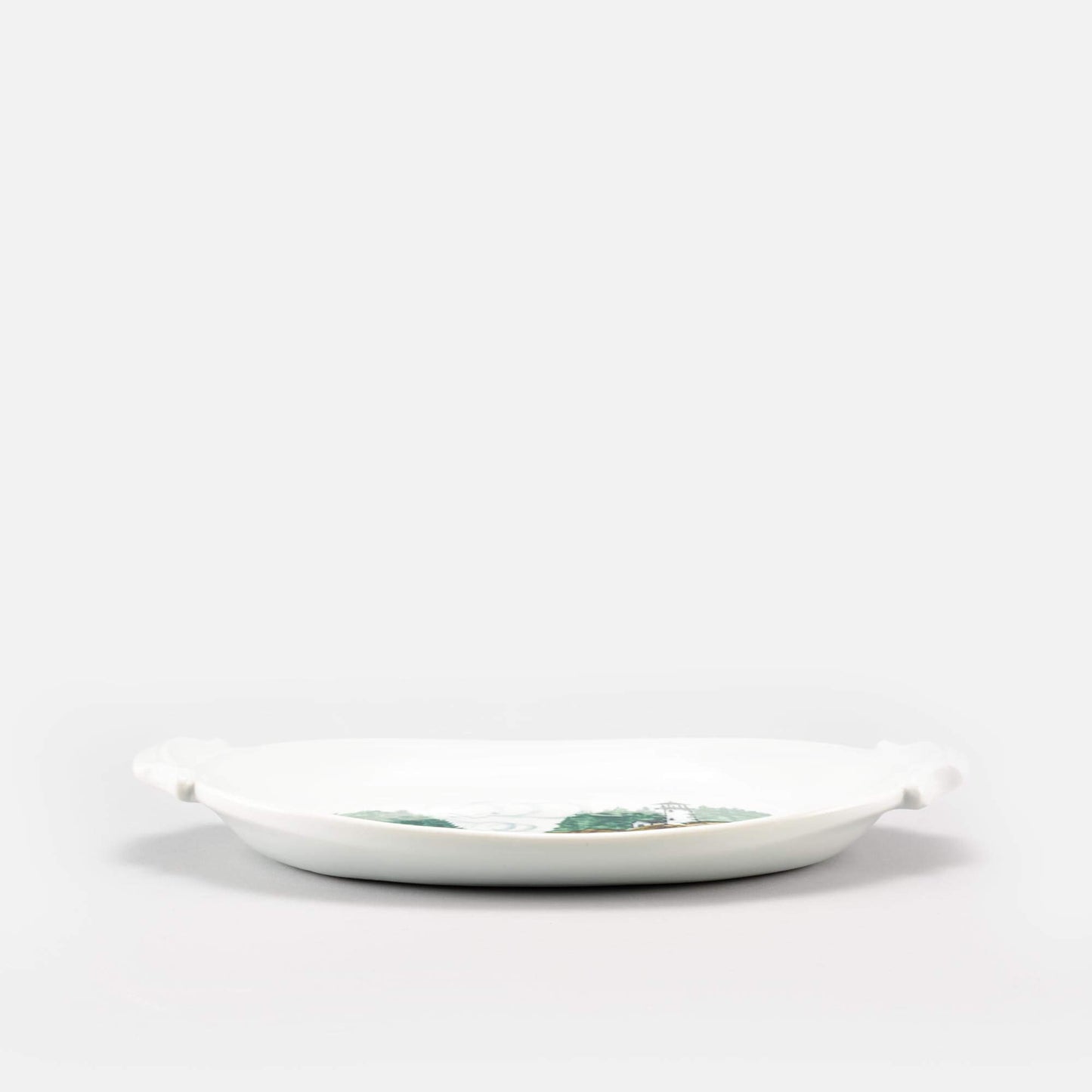 Handmade Pottery Oval Tray in Sailboat pattern made by Carroccia Tony in Italy