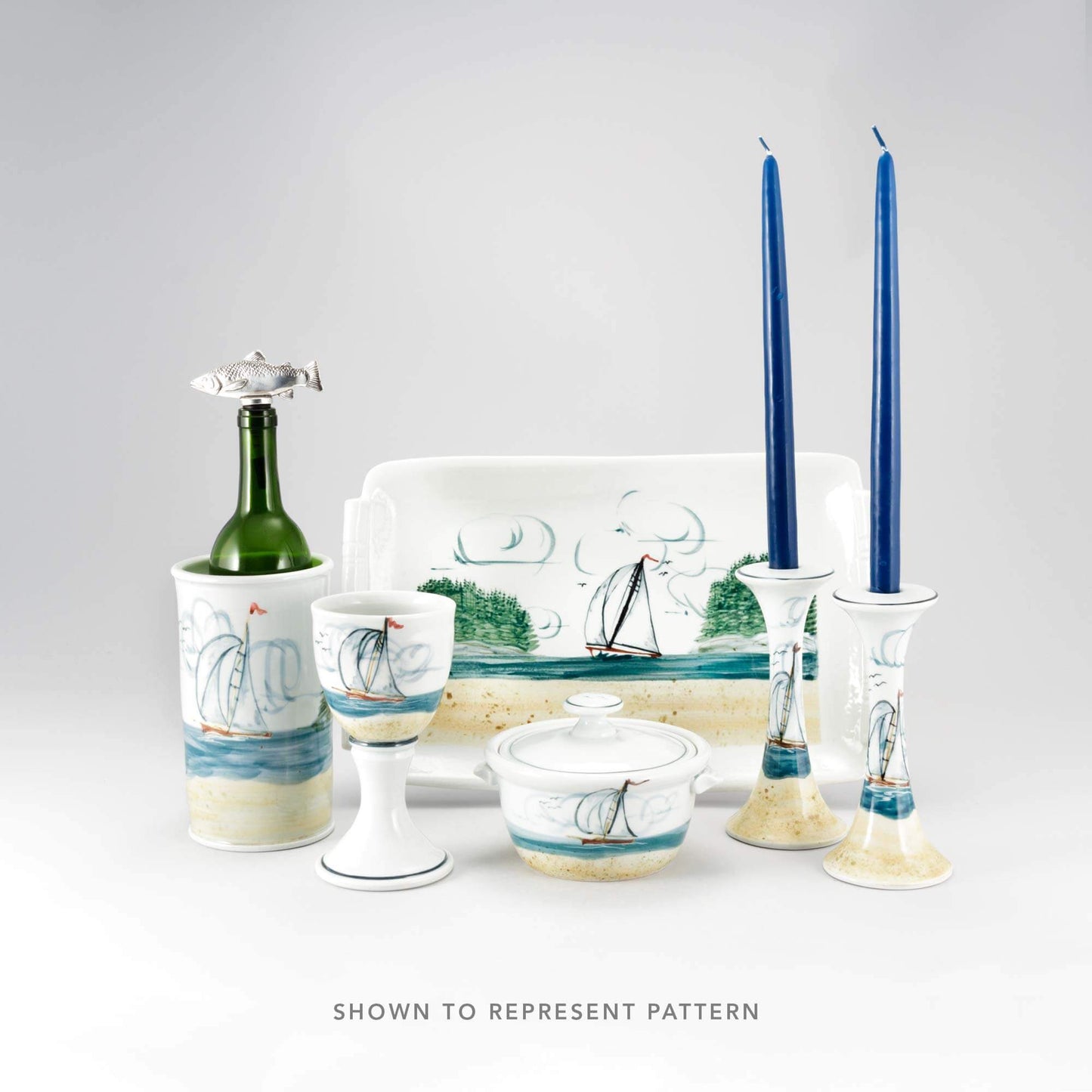 Handmade Pottery Bottle Hummingbird Feeder in Sailboat pattern made by Carroccia Tony in Italy