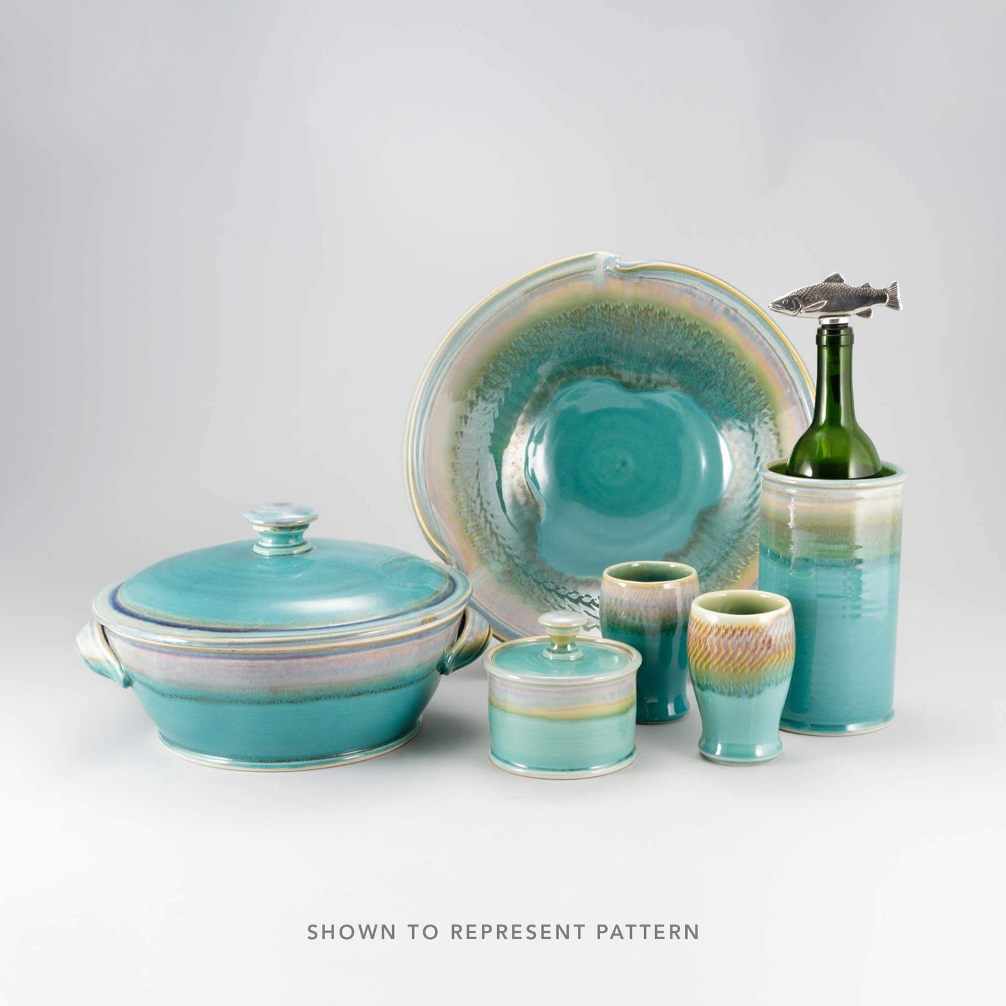 Handmade Pottery French Butter Keeper in Green Oribe pattern made by Carroccia Tony in Italy