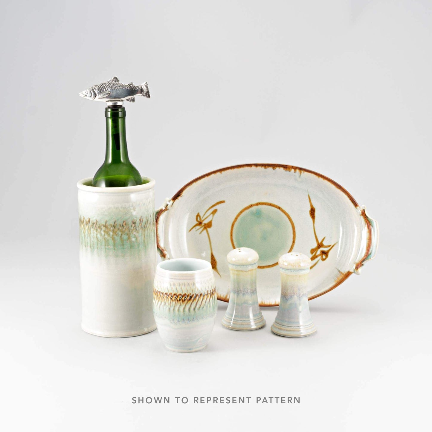 Handmade Pottery Small Chip & Dip in Ivory & Green pattern made by Carroccia Tony in Italy
