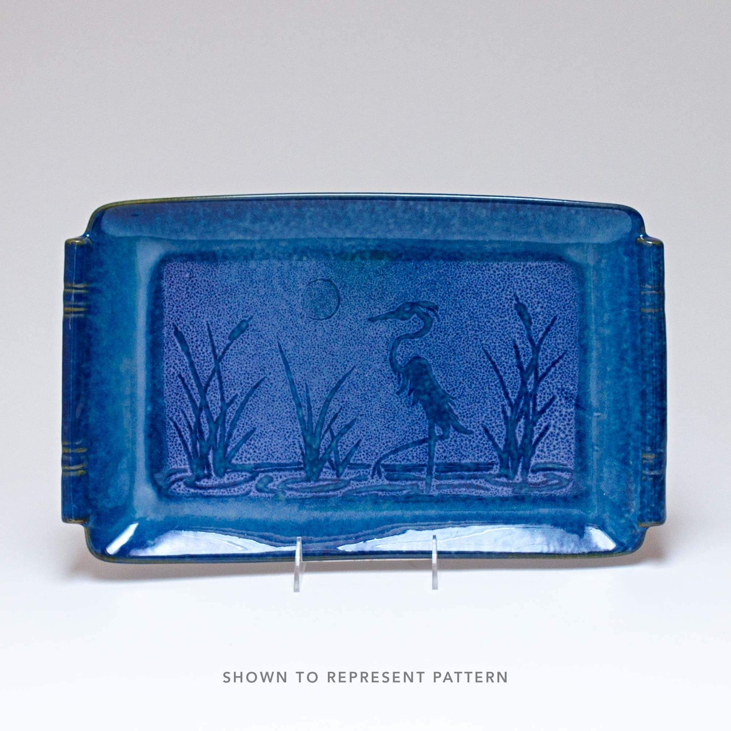Handmade Pottery Harvest Bowl in Blue Heron pattern made by Carroccia Tony in Italy