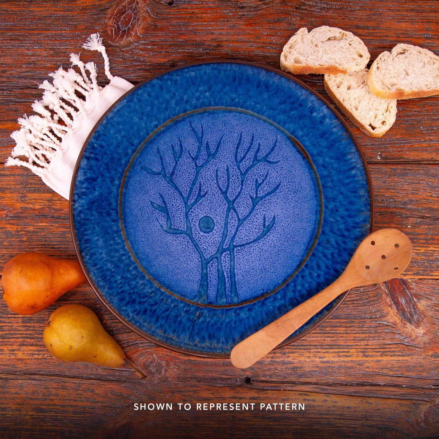 Handmade Pottery Small Chip & Dip in Blue Tree pattern made by Carroccia Tony in Italy
